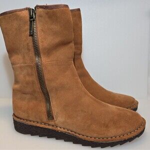 Clarks Sumerset Olso Beth Tan Caramel Suede Sherpa Lined Boots Women's 10 Zipper